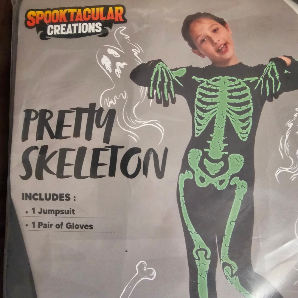 Kids Black & Green Skeleton Jumpsuit Costume